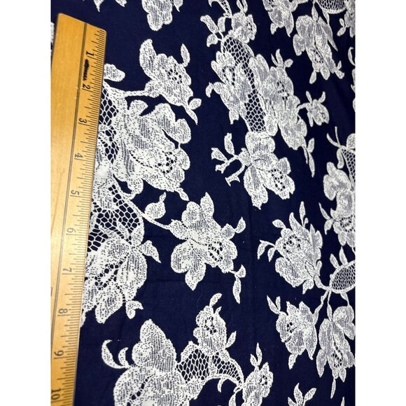 1/2 yard x 58" Navy Blue Floral Lace Cotton Fabric Delicate Botanical Print - Picture 3 of 11